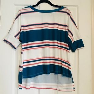 Pink and blue striped high low top